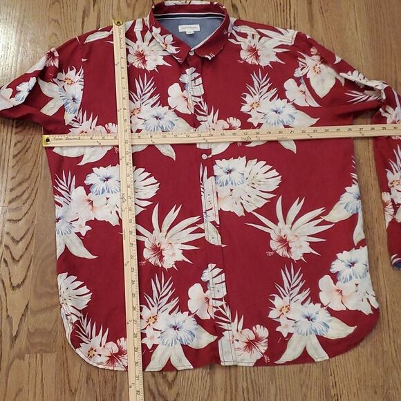 LINEN COTTON HAWAII ALOHA SHIRT MEN'S XXL MAROON WHITE BLUE LONG SLEEVE TROPICAL - Picture 9 of 9